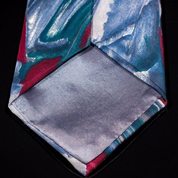 Vintage Ted Lapidus Red Blue Abstract 100% Silk Men's Designer Tie - Picture 4 of 5